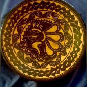 Brown and Tan Carved terra cotta bowl/  Plate 9.5”